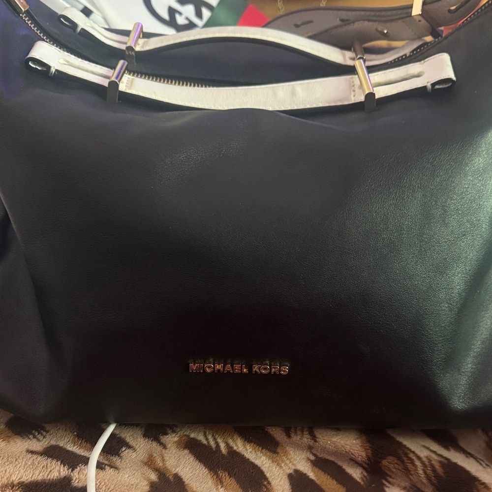Michael Kors Black Tote with White Handle Accents